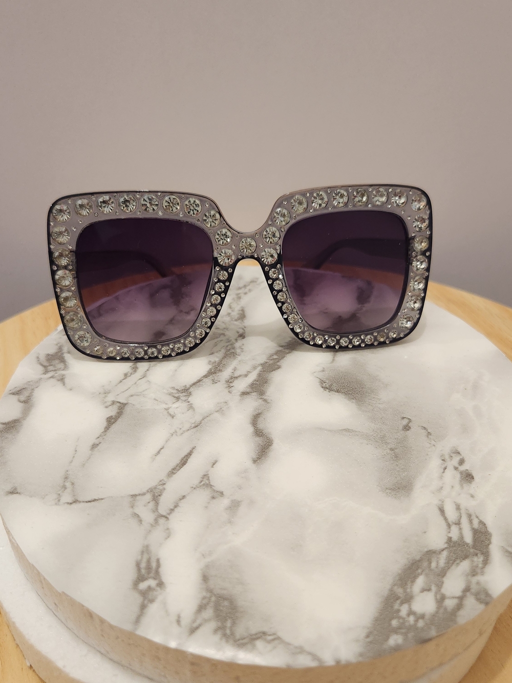 Crystal-Trim Square Sunglasses - Purple